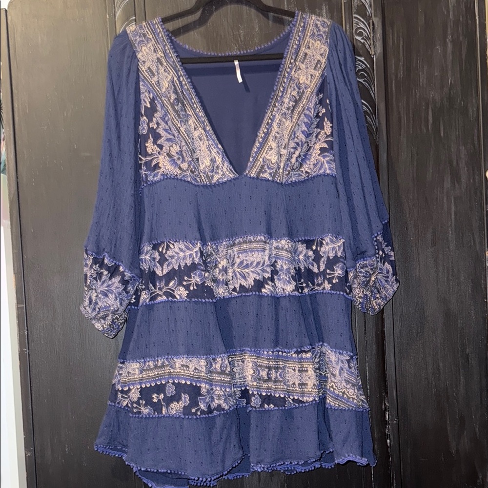Free People Navy Blue Floral Mini Dress